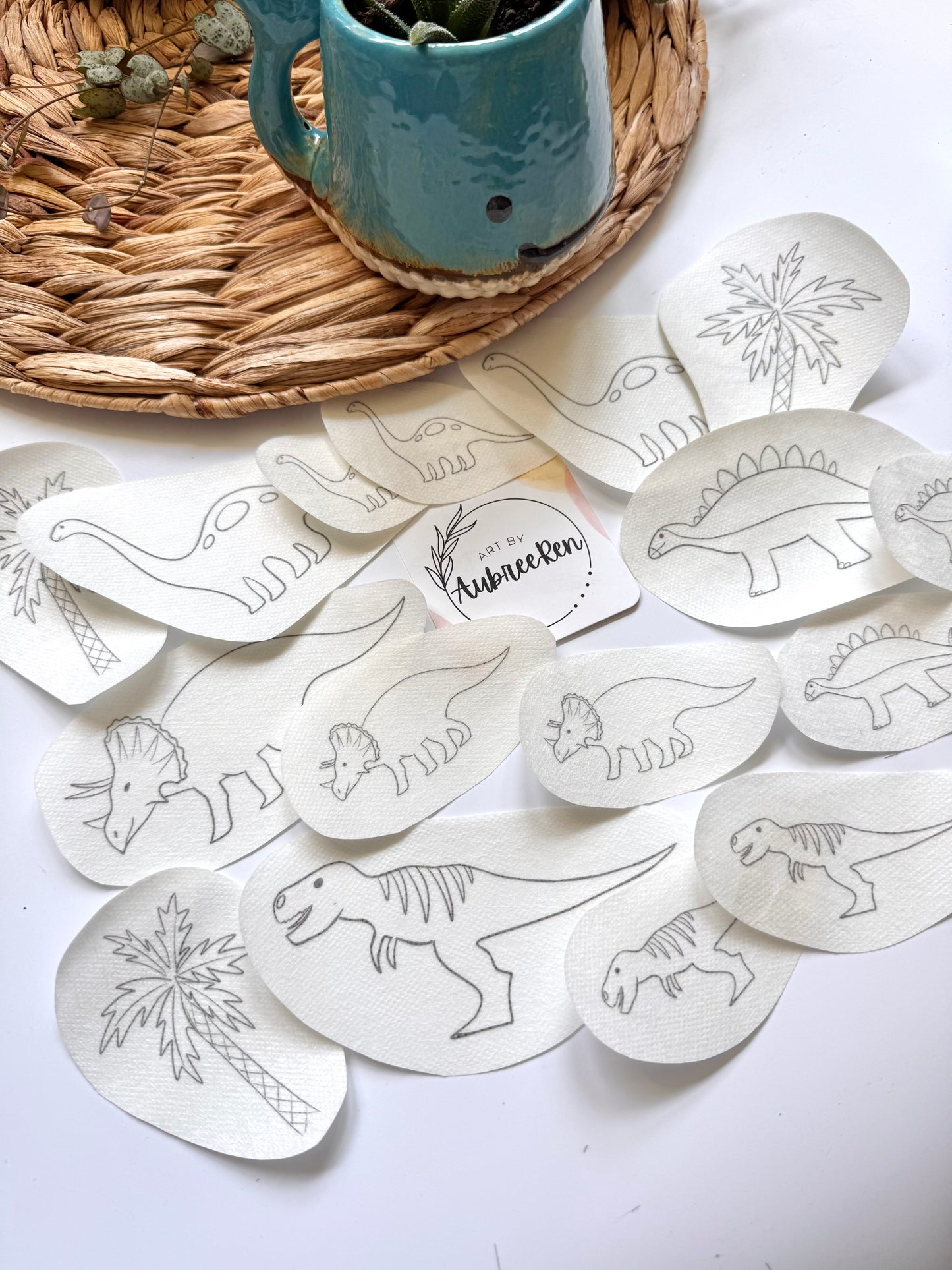 Stitch and Stick Pack | DINOSAURS | Produce Embroidery Patterns | Peel and Stick Pattern