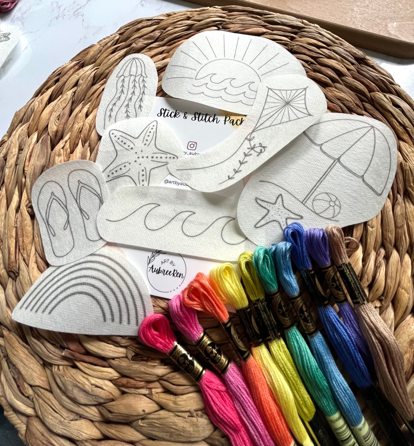 Stick and Stitch Pack | BEACH DAY | Embroidery Designs | Peel and Stick Patterns