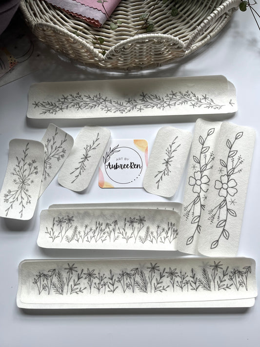 Stitch and Stick Pack | FLORAL TRIM | Embroidery Patterns | Peel and Stick Pattern