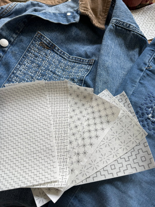 Stitch and Stick Pack | Sashiko Style | Visible Mending Embroidery Patterns | Peel and Stick Pattern