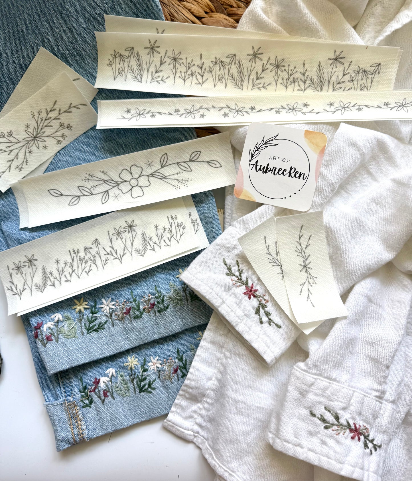 Stitch and Stick Pack | FLORAL TRIM | Embroidery Patterns | Peel and Stick Pattern