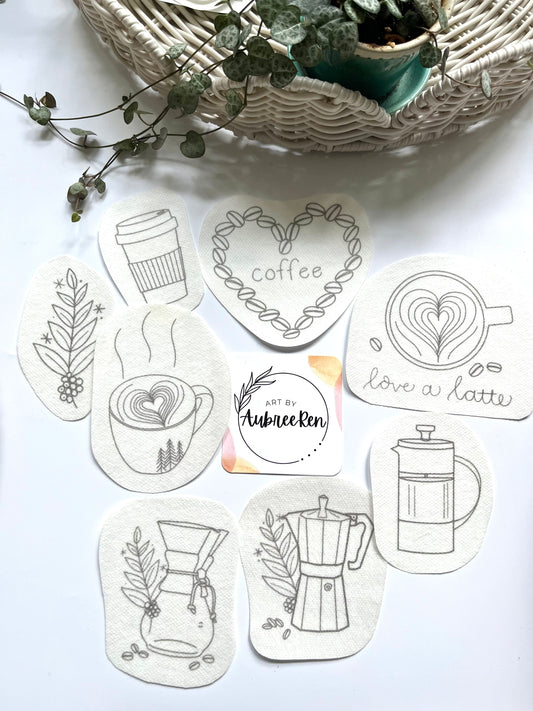 Stitch and Stick Pack | COFFEE | Embroidery Patterns | Peel and Stick Pattern