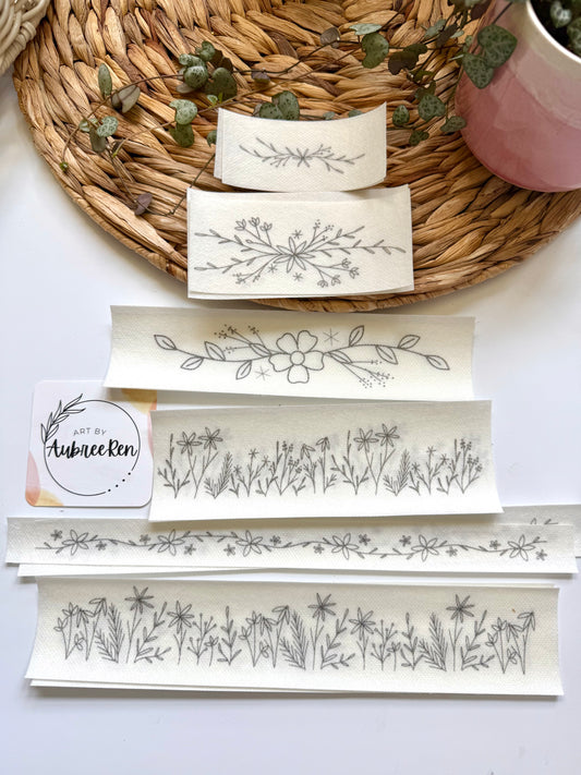 Stitch and Stick Pack | FLORAL TRIM | Embroidery Patterns | Peel and Stick Pattern