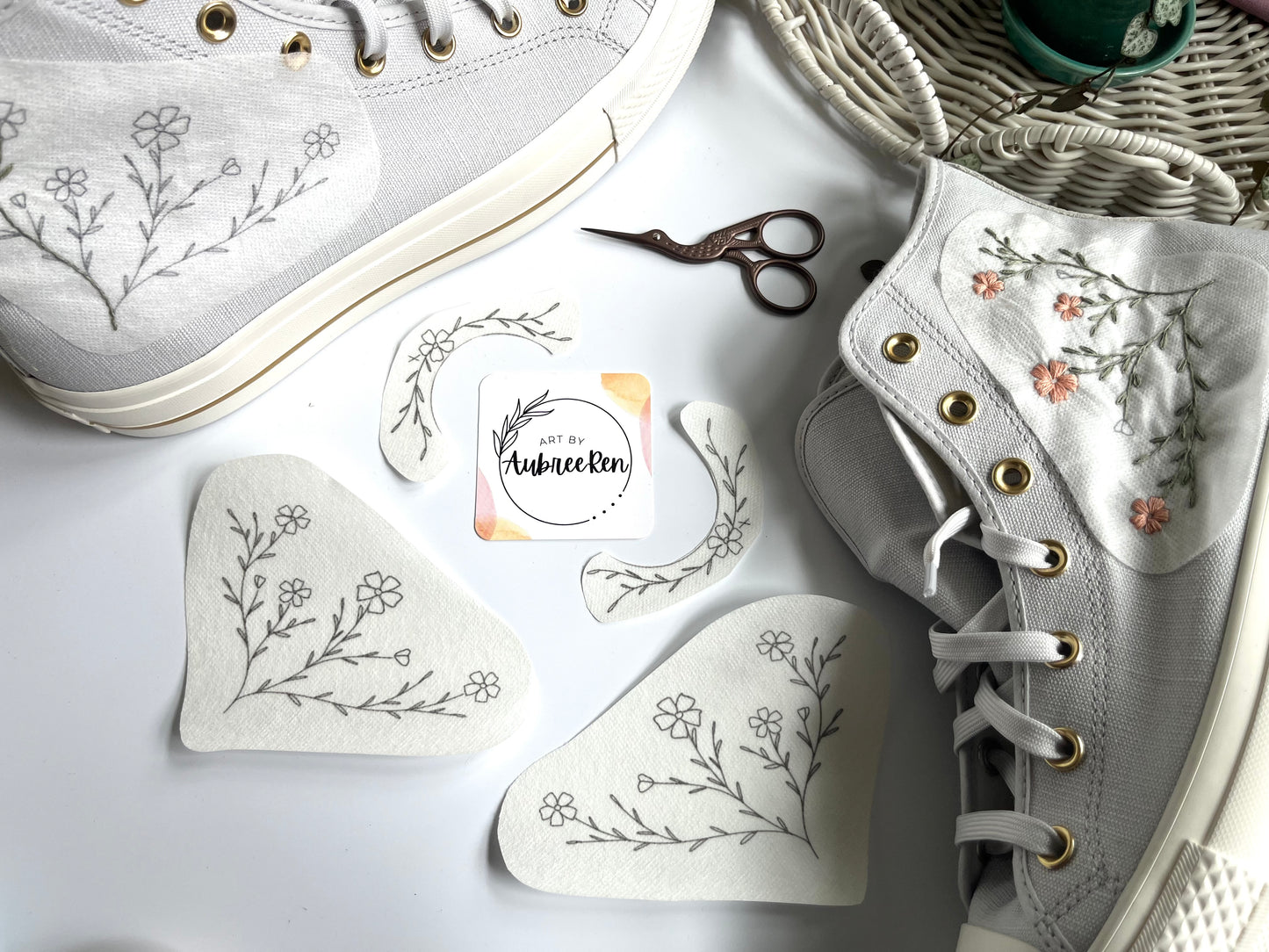 Stitch and Stick Pack | SHOES | High Top DIY Shoes Embroidery Patterns | Peel and Stick Pattern
