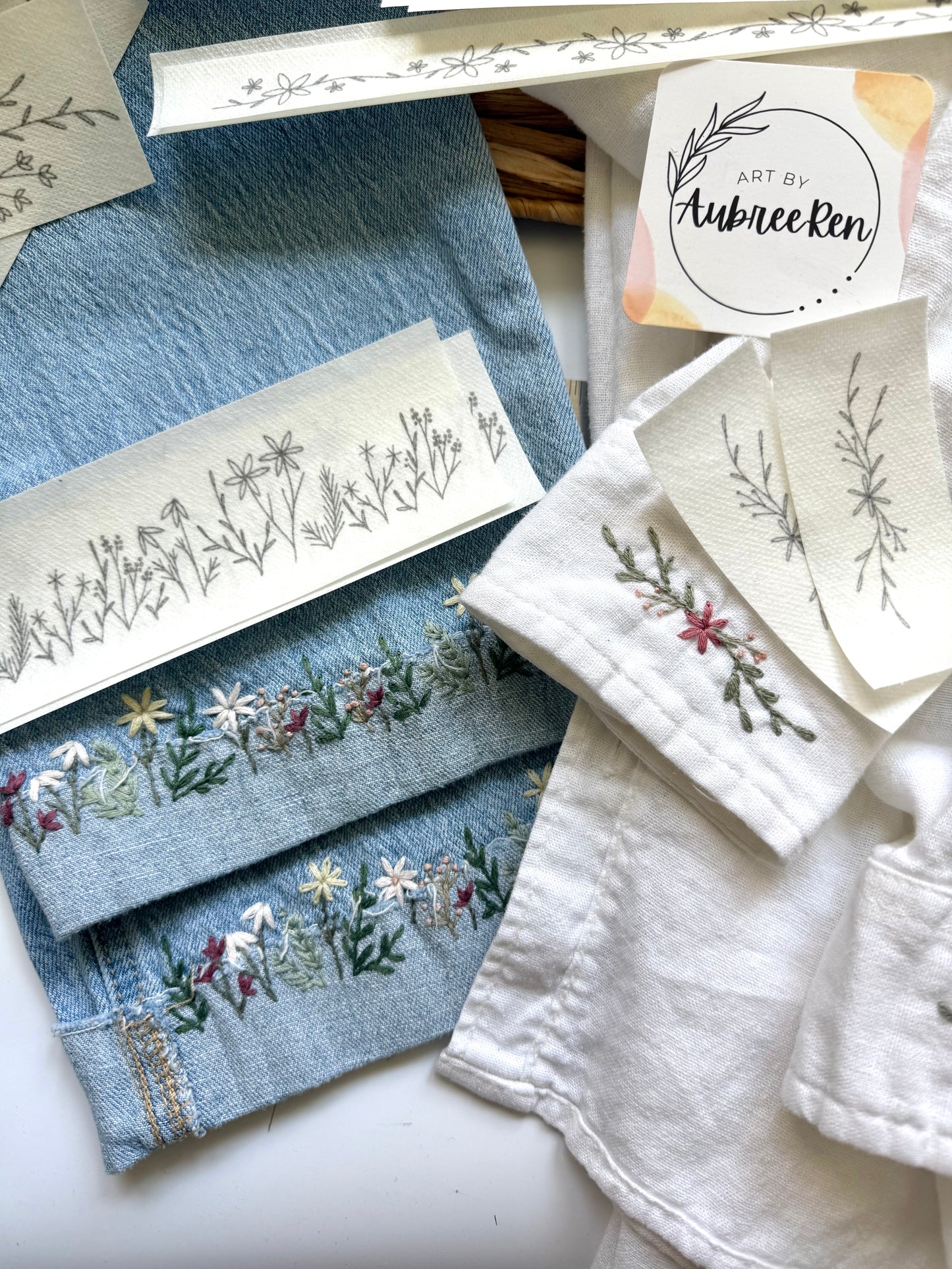 Stitch and Stick Pack | FLORAL TRIM | Embroidery Patterns | Peel and Stick Pattern