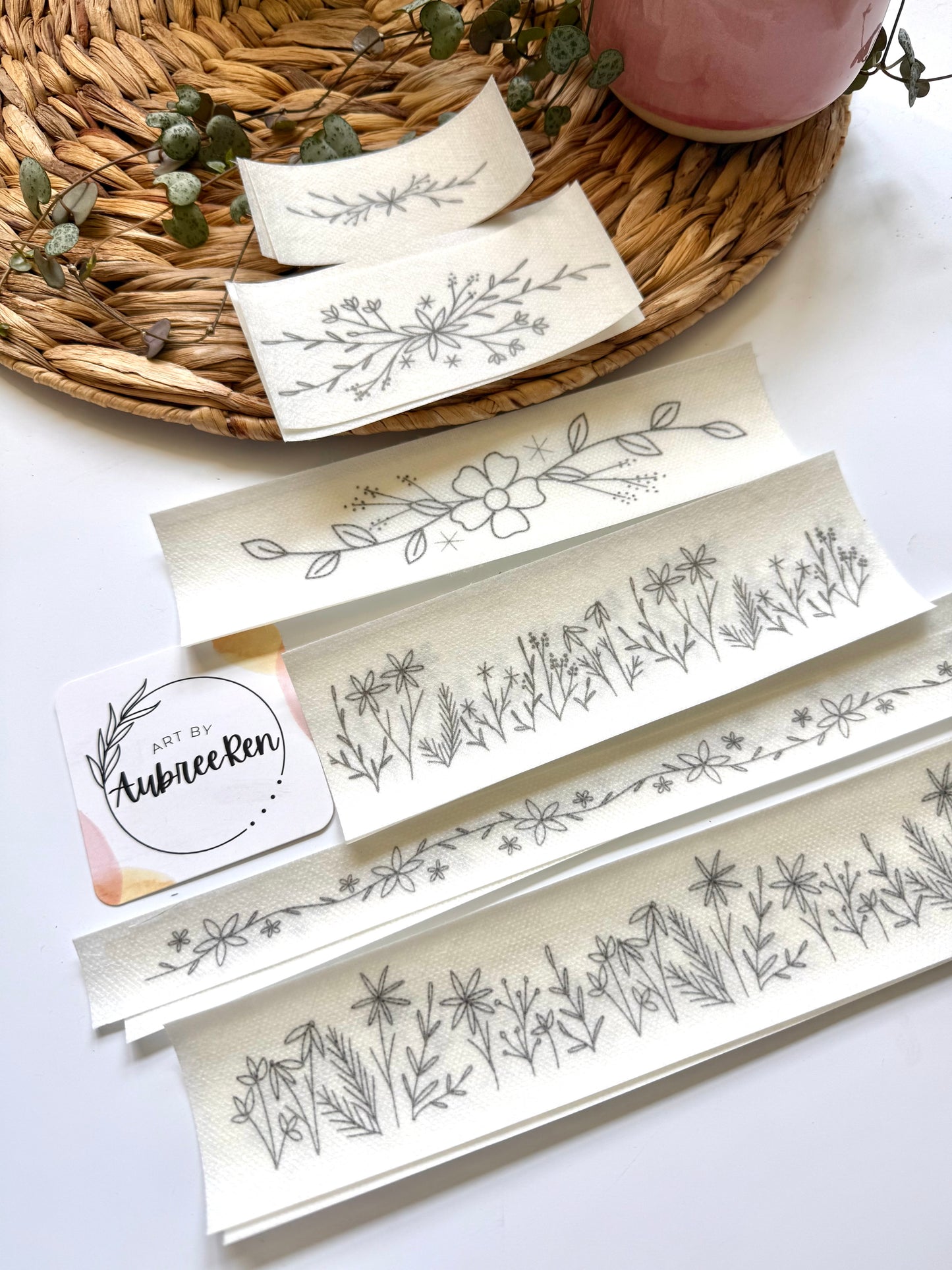 Stitch and Stick Pack | FLORAL TRIM | Embroidery Patterns | Peel and Stick Pattern