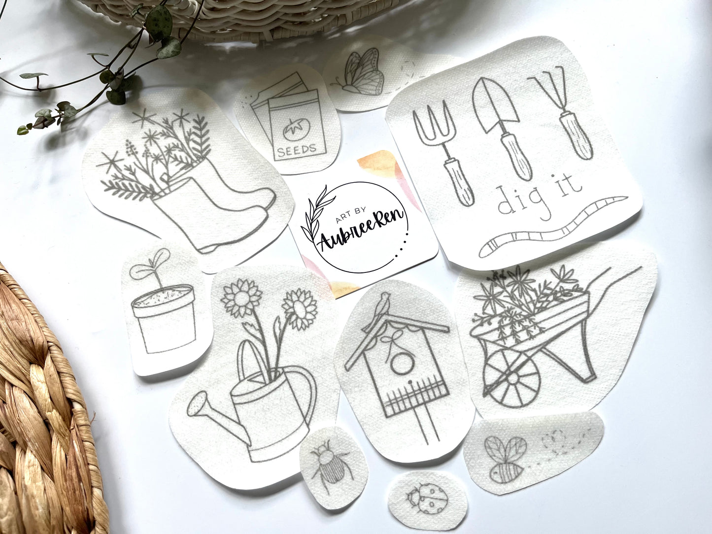 Stitch and Stick Pack | GARDEN | Embroidery Patterns | Peel and Stick Pattern