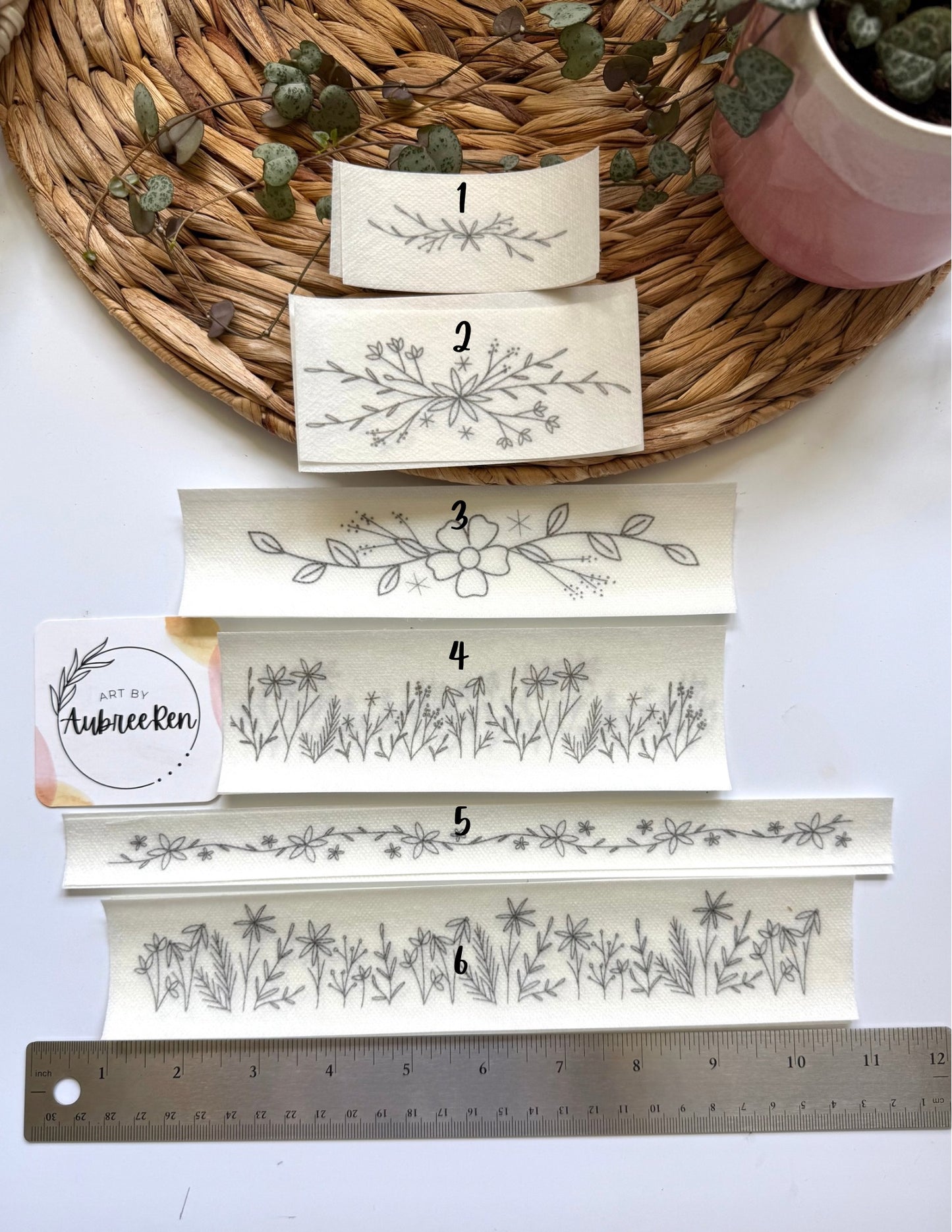 Stitch and Stick Pack | FLORAL TRIM | Embroidery Patterns | Peel and Stick Pattern