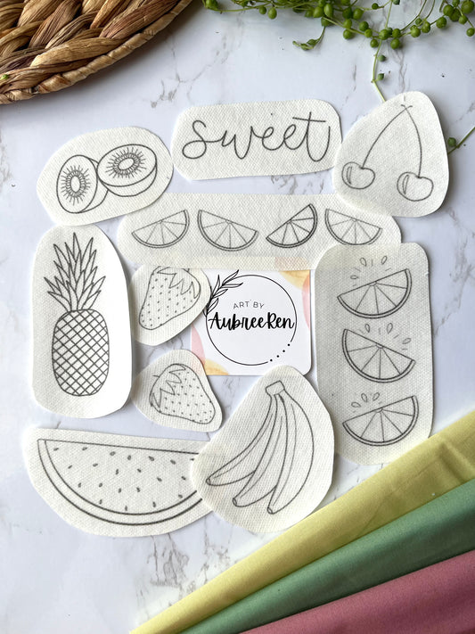 Stitch and Stick Pack | FRUITS | Produce Embroidery Patterns | Peel and Stick Pattern