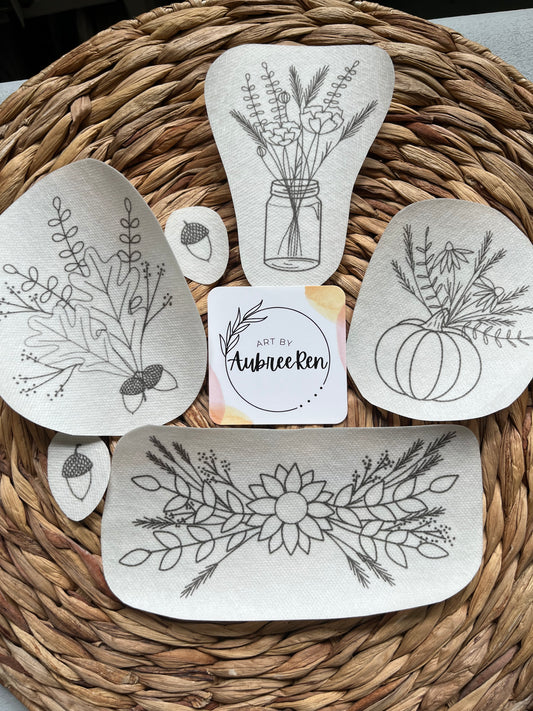 Stick and Stitch Pack | FALL FLORALS | Embroidery Designs | Peel and Stick Patterns