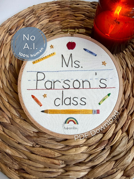 PDF Personalized School Pattern | Teacher Classroom Embroidery