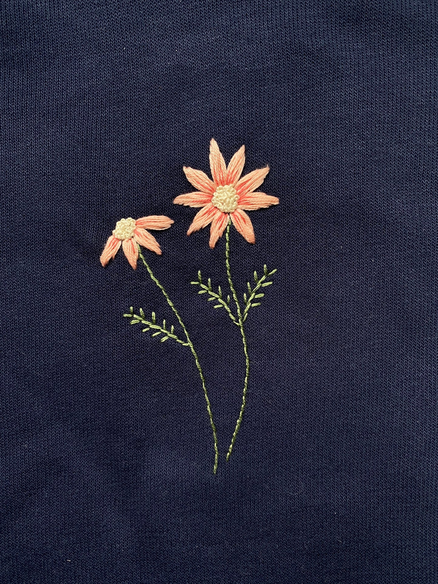 Floral Embroidered Sweatshirt | Hand Embroidered Sweatshirt | Pink Daisies | L | Navy