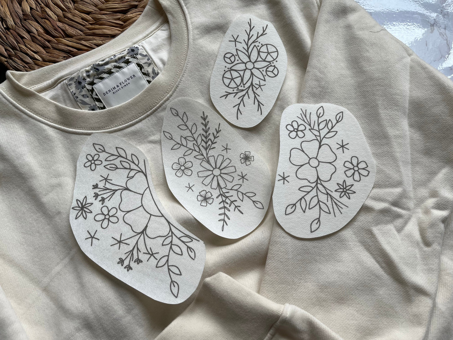 Stick and Stitch Pack | FLORAL COLLAR | Embroidery Designs | Peel and Stick Patterns